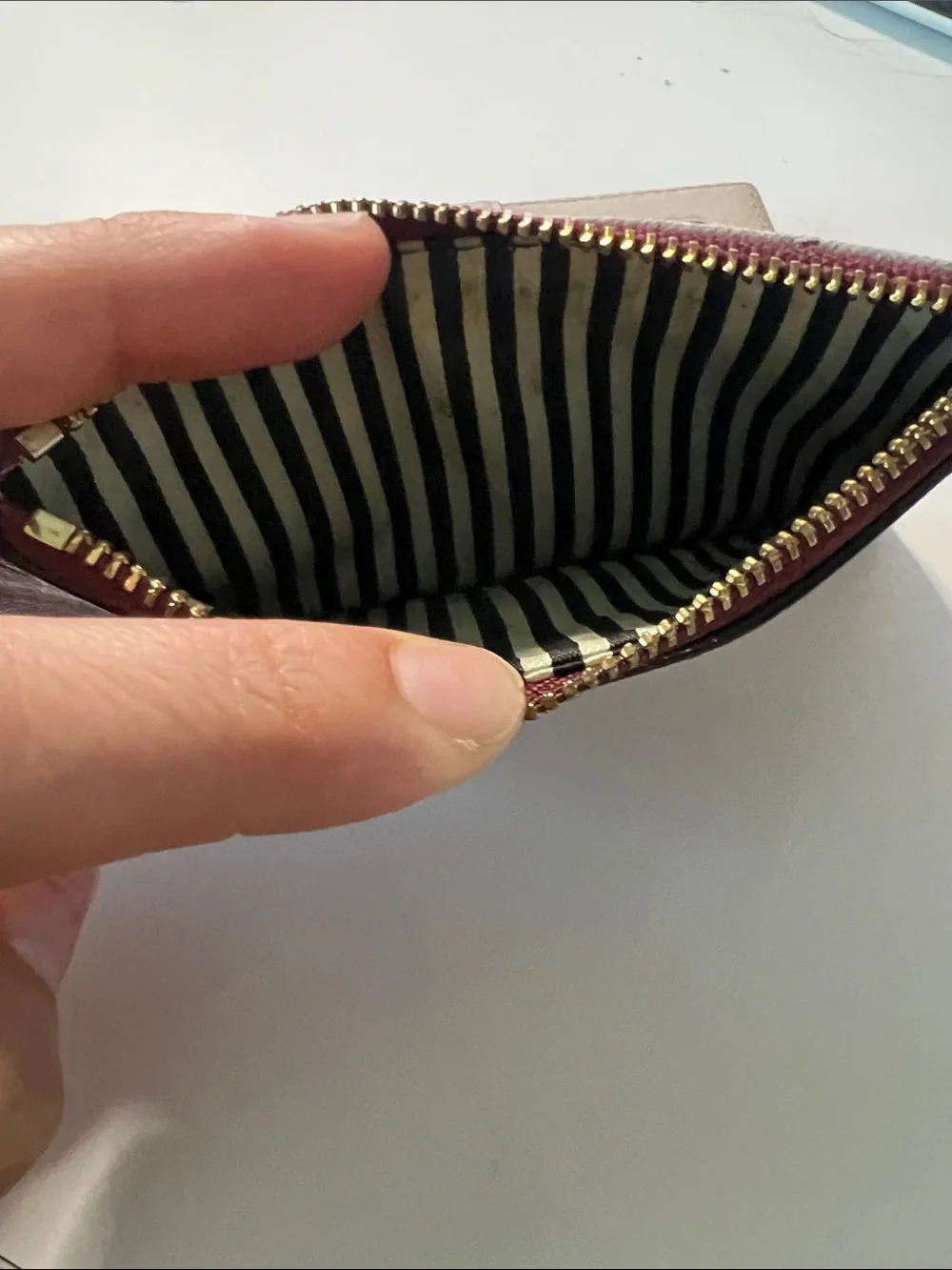 kate spade Two-Tone Burgundy and Cream Zip Card Pouch